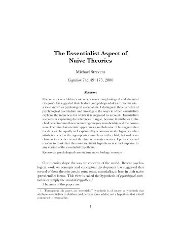 The Essentialist Aspect of Naive Theories - Michael Strevens