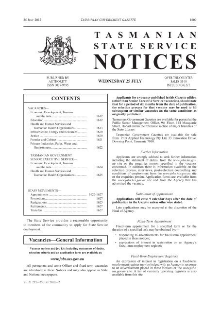 State Service Notices 21257 - 25 July 2012 - Tasmanian ...