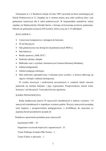Informacje o szkole - Gimnazjum nr 1 w Raciborzu - News