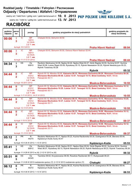 Rozkład jazdy pociągów (10.02.-13.04.2013) dla stacji Racibórz