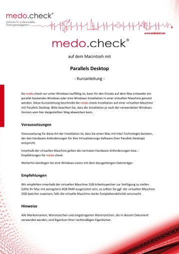 Kurzanleitung medocheck unter Parallels Desktop