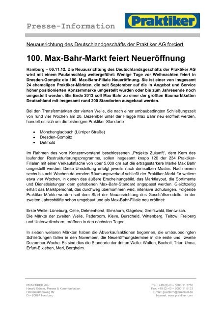 Presse-Information 100. Max-Bahr-Markt feiert ... - Praktiker