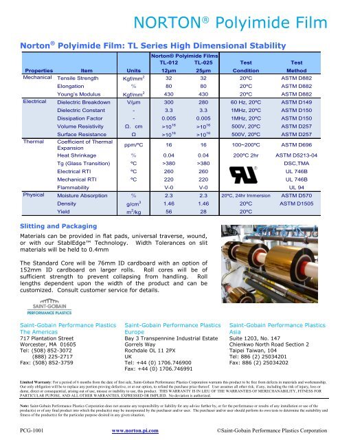 Norton - TL Series High Stability Polyimide Film Brochure