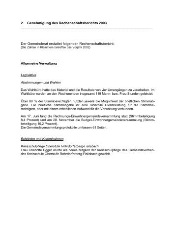 2. Genehmigung des Rechenschaftsberichts 2003 Der ... - Bellikon