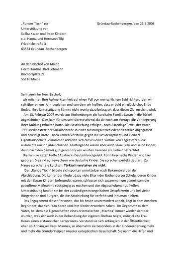 Brief an Kardinal Lehmann - Kinderhilfe-kazan.de