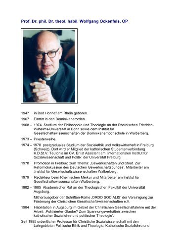 Prof. Dr. phil. Dr. theol. habil. Wolfgang Ockenfels, OP - Ordo Socialis