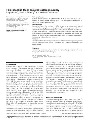 Femtosecond laser-assisted cataract surgery