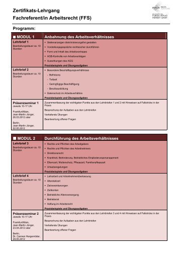 Zertifikats-Lehrgang Fachreferent/in Arbeitsrecht (FFS) - FORUM ...