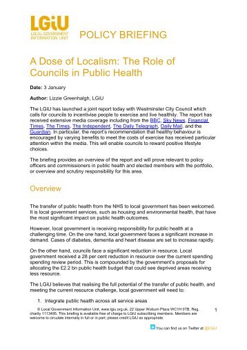 A Dose of Localism The Role of Councils in Public Health