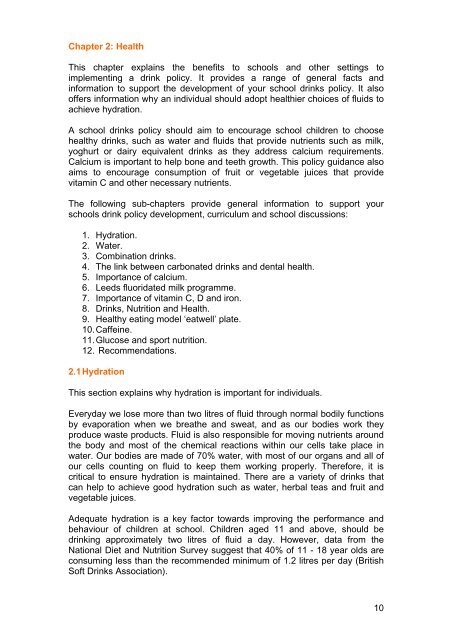 School drinks policy guidance March 2010 - Cornwall Healthy Schools