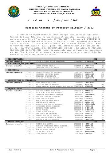 Edital NÂº / GD / DAE / 9 2012 Terceira Chamada do Processo ...