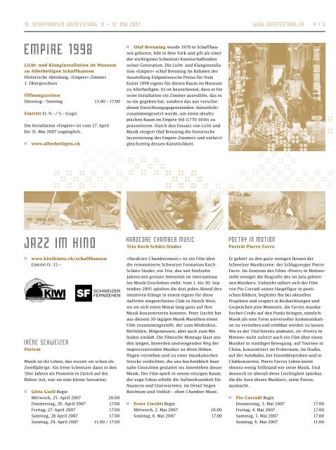 18. schaffhauser Jazzfestival 9. - 24. Schaffhauser Jazzfestival