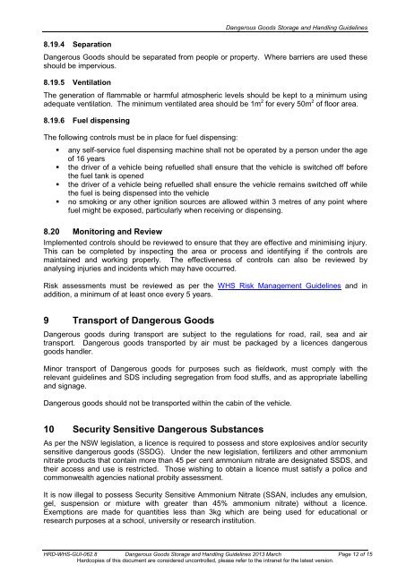 Dangerous Goods Storage and Handling Guidelines - Staff