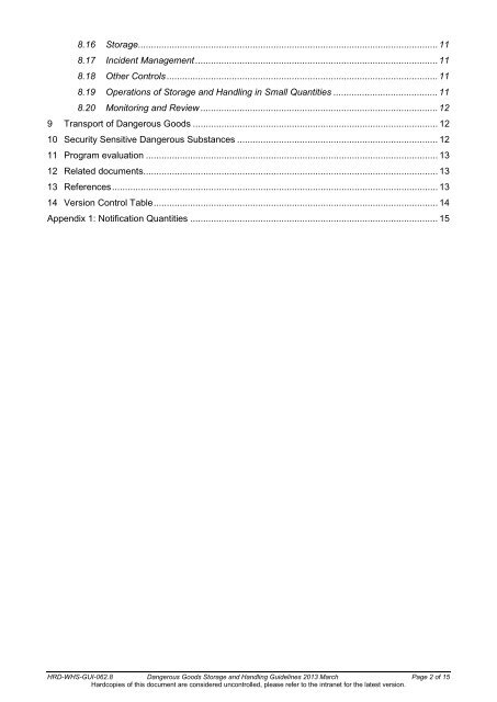 Dangerous Goods Storage and Handling Guidelines - Staff