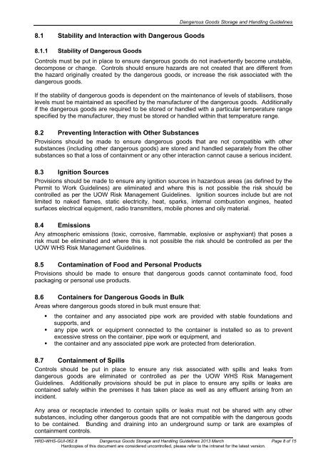 Dangerous Goods Storage and Handling Guidelines - Staff