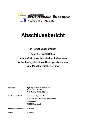 Kunststoffe in solarthermischen Kollektoren - Hochschule Ingolstadt