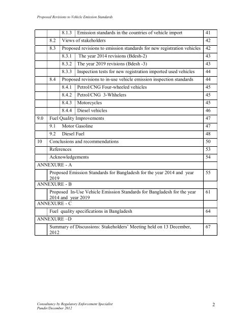 Revisions of Vehicular Emission Standards for Bangladesh - CASE