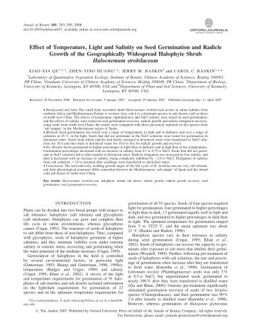 Effect of Temperature, Light and Salinity on Seed Germination and ...