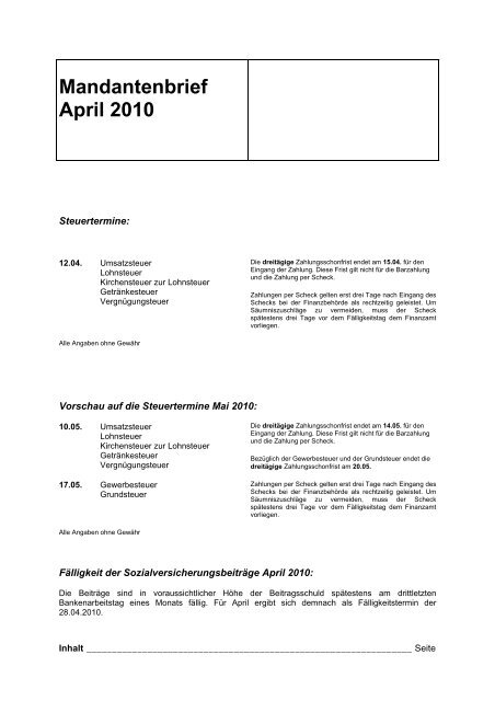 Mandantenbrief April 2010 - Bartmann-stb.de