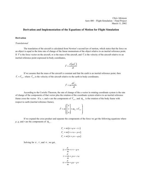 Derivation and Integration of Equations of Motion.pdf - Cal Poly