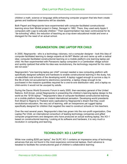 ONE LAPTOP PER CHILD OVERVIEW - OLPC News