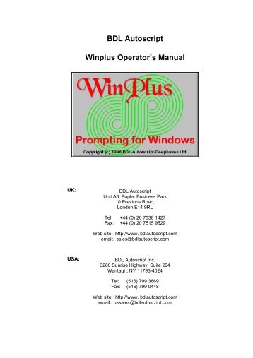 BDL Autoscript Winplus Operator's Manual