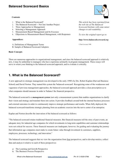 Balanced Scorecard Basics 1. What is the Balanced ... - Communicat