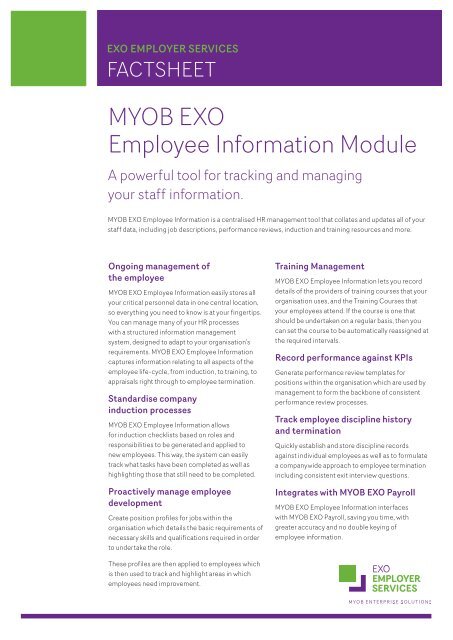 EXO Employee Information Fact Sheet - MYOB