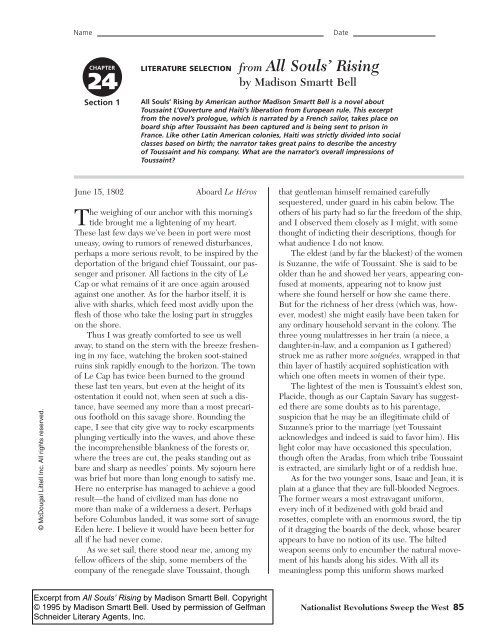 Chapter 24 section1 Literature selection All Souls Rising ... - WDARCY