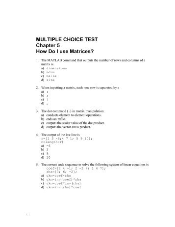 MULTIPLE CHOICE TEST Chapter 5 How Do I use Matrices?