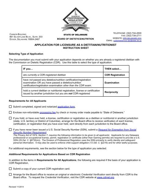 application for licensure as a dietitian/nutritionist - Division of ...