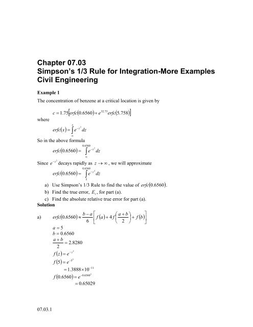 Chapter 07.03 Simpson's 1/3 Rule for Integration-More Examples ...