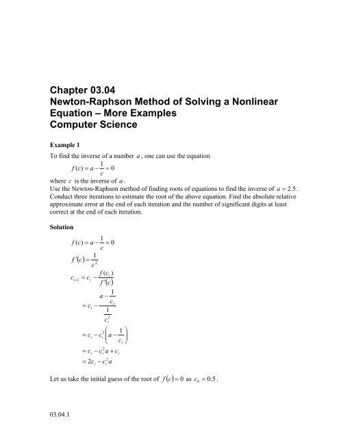Newton-Raphson Method of Solving a Nonlinear Equation â€“ More ...