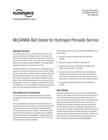 McCANNA Ball Valves for Hydrogen Peroxide Service