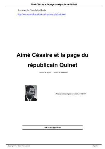 AimÃ© CÃ©saire et la page du rÃ©publicain Quinet - Le Canard rÃ©publicain