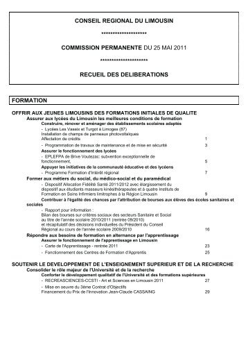 Commission permanente du 25 mai 2011 - RÃ©gion Limousin