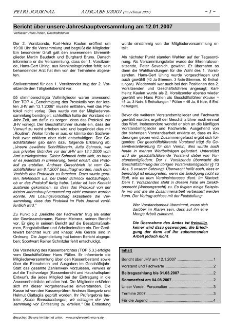 Petri Journal Ausgabe 1/2007 - Anglerverein e.V. MÃ¶nchengladbach ...