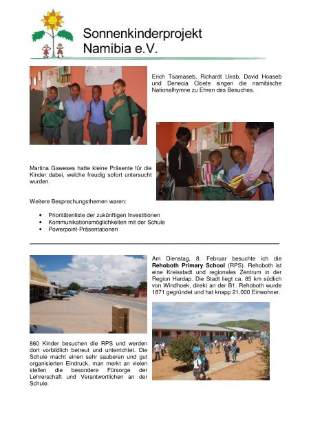Besuch der Schulen in Windhoek, Rehoboth und Swakopmund