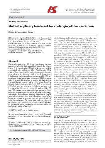 Multi-disciplinary treatment for cholangiocellular carcinoma