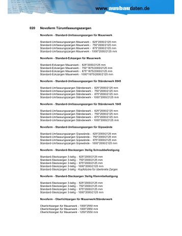 Novoferm Türumfassungszargen 020 - Daten für den Ausbau