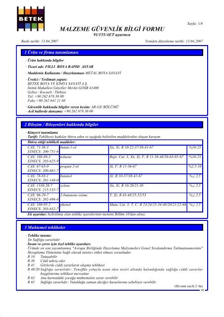 MSDS - Bilkim Boya