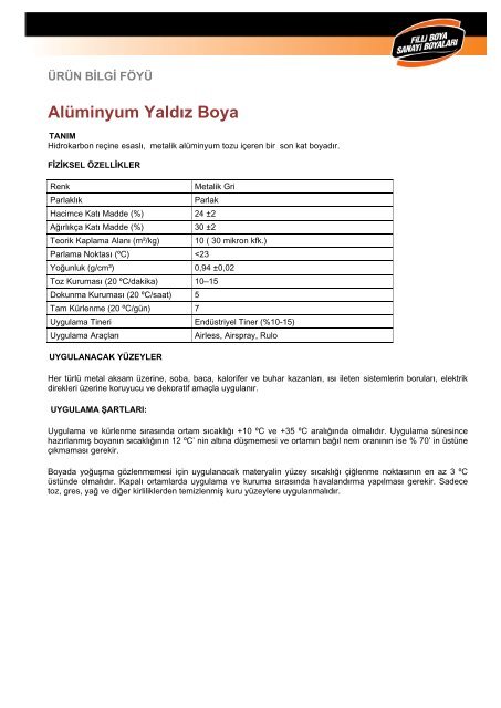 Alüminyum Yald z Boya - Bilkim Boya