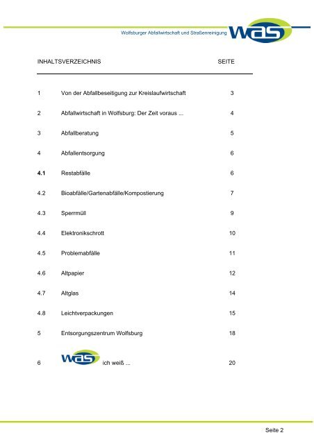 ABFALLWIRTSCHAFT IN WOLFSBURG Information für Schulen