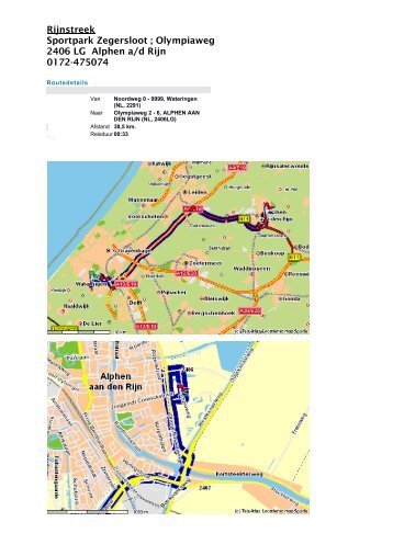 Rijnstreek Sportpark Zegersloot ; Olympiaweg 2406 LG ... - Velo