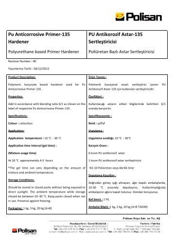 Pu Anticorrosive Primer-â135 Hardener PU Antikorozif ... - Polisan