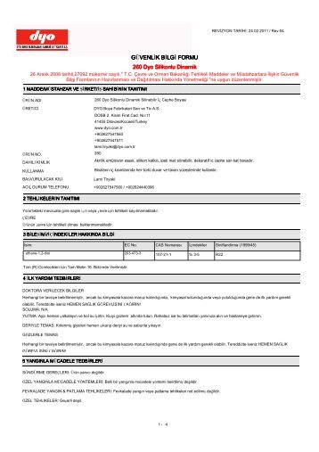 MSDS / GÃ¼venlik Bilgi Formu - Dyo