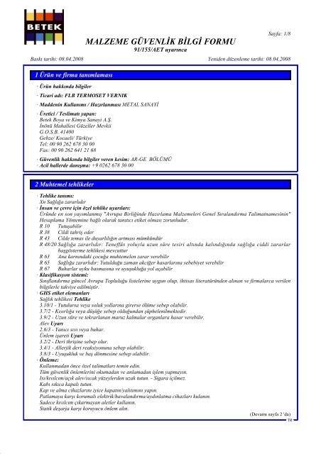 MSDS - Bilkim Boya