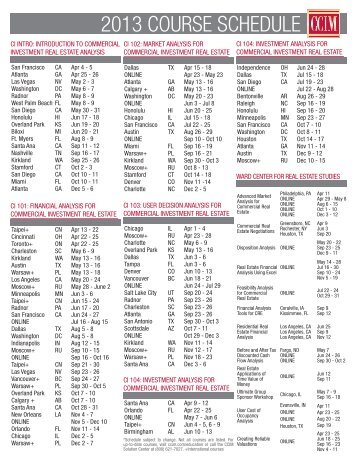 2013 COURSE SCHEDULE - CCIM Institute