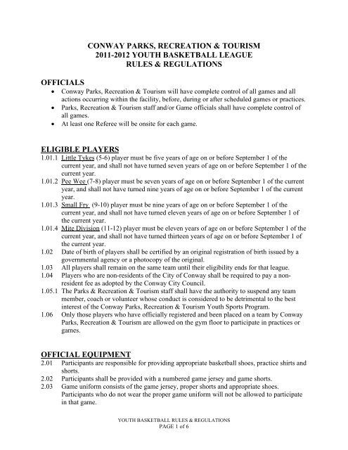 youth basketball rules &amp; regulations - Conway Parks, Recreation ...