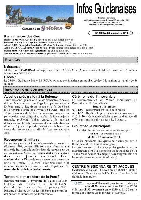 Bulletin municipal nÂ°458 - Commune de Guiclan